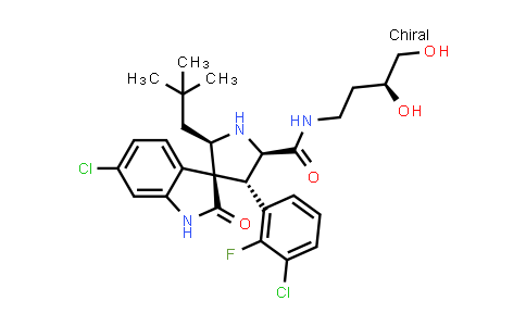 MC579064 | 908027-40-7 | Spiro[3H-indole-3,3'-pyrrolidine]-5'-carboxamide, 6-chloro-4'-(3-chloro-2-fluorophenyl)-N-[(3S)-3,4-dihydroxybutyl]-2'-(2,2-dimethylpropyl)-1,2-dihydro-2-oxo-, (2'R,3S,4'S,5'R)-