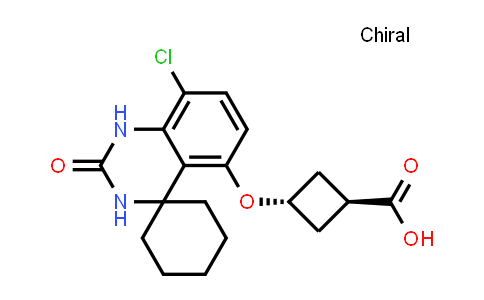 CAS No. 908570-13-8, Cyclobutanecarboxylic acid, 3-[(8'-chloro-2',3'-dihydro-2'-oxospiro[cyclohexane-1,4'(1'H)-quinazolin]-5'-yl)oxy]-, trans-