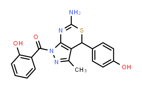 CAS No. 908809-77-8, (6-Amino-4-(4-hydroxyphenyl)-3-methylpyrazolo[3,4-d][1,3]thiazin-1(4H)-yl)(2-hydroxyphenyl)methanone
