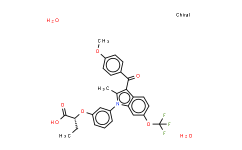 CAS No. 910378-55-1, Butanoic acid, 2-[3-[3-(4-methoxybenzoyl)-2-methyl-6-(trifluoromethoxy)-1H-indol-1-yl]phenoxy]-, hydrate (1:2), (2R)-