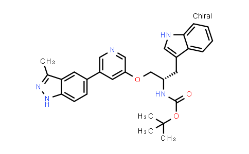 CAS No. 911305-63-0, Carbamic acid, [(1S)-2-(1H-indol-3-yl)-1-[[[5-(3-methyl-1H-indazol-5-yl)-3-pyridinyl]oxy]methyl]ethyl]-, 1,1-dimethylethyl ester (9CI)