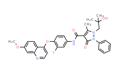 MC579471 | 913376-84-8 | N-[3-Fluoro-4-[(7-methoxyquinolin-4-yl)oxy]phenyl]-1-(2-hydroxy-2-methylpropyl)-5-methyl-3-oxo-2-phenyl-2,3-dihydro-1H-pyrazole-4-carboxamide