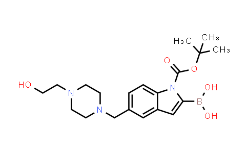 CAS No. 913388-61-1, 1H-Indole-1-carboxylic acid, 2-borono-5-[[4-(2-hydroxyethyl)-1-piperazinyl]methyl]-, 1-(1,1-dimethylethyl) ester