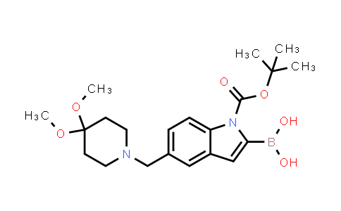 CAS No. 913388-69-9, 1H-Indole-1-carboxylic acid, 2-borono-5-[(4,4-dimethoxy-1-piperidinyl)methyl]-, 1-(1,1-dimethylethyl) ester