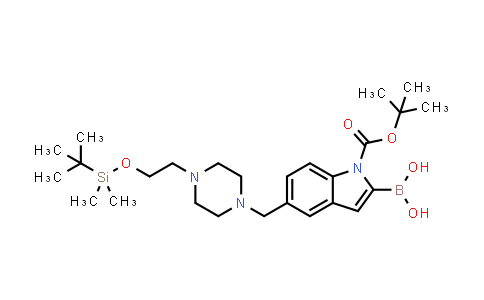 CAS No. 913388-70-2, 1H-Indole-1-carboxylic acid, 2-borono-5-[[4-[2-[[(1,1-dimethylethyl)dimethylsilyl]oxy]ethyl]-1-piperazinyl]methyl]-, 1-(1,1-dimethylethyl) ester