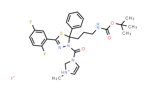 CAS No. 913731-96-1, 1H-Imidazolium, 3-[[5-(2,5-difluorophenyl)-2-[3-[[(1,1-dimethylethoxy)carbonyl]amino]propyl]-2-phenyl-1,3,4-thiadiazol-3(2H)-yl]carbonyl]-1-methyl-, iodide (1:1)