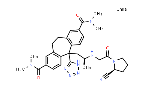 CAS No. 913978-37-7, 5H-Dibenzo[a,d]cycloheptene-2,8-dicarboxamide, 5-[(2S)-2-[[2-[(2S)-2-cyano-1-pyrrolidinyl]-2-oxoethyl]amino]propyl]-10,11-dihydro-N,N,N',N'-tetramethyl-5-(1H-tetrazol-5-yl)-