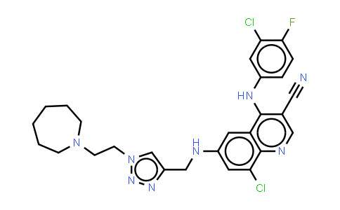 MC579677 | 915365-57-0 | 6-[[[1-[2-(氮杂庚烷-1-基)乙基]-1H-1,2,3-三唑-4-基]甲基]氨基]-8-氯-4-[(3-氯-4-氟苯基)氨基]喹啉-3-甲腈