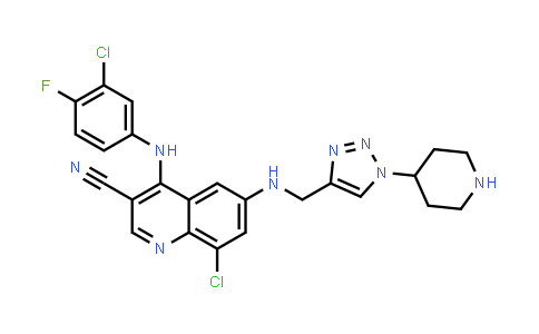 CAS No. 915367-68-9, 3-Quinolinecarbonitrile, 8-chloro-4-[(3-chloro-4-fluorophenyl)amino]-6-[[[1-(4-piperidinyl)-1H-1,2,3-triazol-4-yl]methyl]amino]-