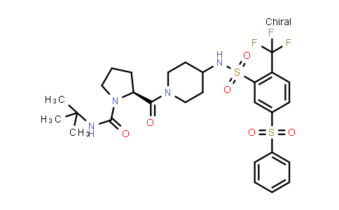 CAS No. 915763-27-8, 1-Pyrrolidinecarboxamide, N-(1,1-dimethylethyl)-2-[[4-[[[5-(phenylsulfonyl)-2-(trifluoromethyl)phenyl]sulfonyl]amino]-1-piperidinyl]carbonyl]-, (2S)-