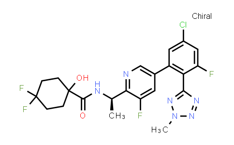 MC579807 | 916736-44-2 | Cyclohexanecarboxamide, N-[(1R)-1-[5-[5-chloro-3-fluoro-2-(2-methyl-2H-tetrazol-5-yl)phenyl]-3-fluoro-2-pyridinyl]ethyl]-4,4-difluoro-1-hydroxy-