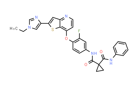 CAS No. 918640-54-7, 1,1-Cyclopropanedicarboxamide, N-[4-[[2-(1-ethyl-1H-imidazol-4-yl)thieno[3,2-b]pyridin-7-yl]oxy]-3-fluorophenyl]-N'-phenyl-