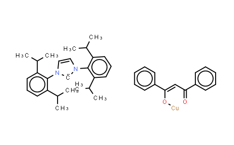 CAS No. 920739-11-3, [1,3-Bis(2,6-diisopropylphenyl)imidazol-2-ylidene](1,3-diphenyl-1,3-propanedionato)copper(I)