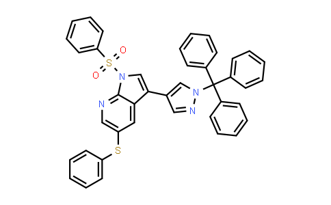 CAS No. 923583-58-8, 1H-Pyrrolo[2,3-b]pyridine, 1-(phenylsulfonyl)-5-(phenylthio)-3-[1-(triphenylmethyl)-1H-pyrazol-4-yl]-