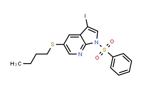 MC580257 | 923583-63-5 | 1H-Pyrrolo[2,3-b]pyridine, 5-(butylthio)-3-iodo-1-(phenylsulfonyl)-