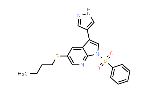 CAS No. 923583-65-7, 1H-Pyrrolo[2,3-b]pyridine, 5-(butylthio)-1-(phenylsulfonyl)-3-(1H-pyrazol-4-yl)-