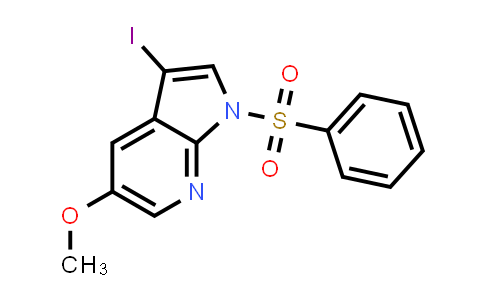 CAS No. 923583-80-6, 1H-Pyrrolo[2,3-b]pyridine, 3-iodo-5-methoxy-1-(phenylsulfonyl)-