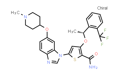 CAS No. 929095-22-7, 2-Thiophenecarboxamide, 5-[6-[(1-methyl-4-piperidinyl)oxy]-1H-benzimidazol-1-yl]-3-[(1R)-1-[2-(trifluoromethyl)phenyl]ethoxy]-