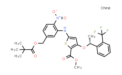 CAS No. 929095-36-3, (R)-methyl 5-(2-nitro-5-(pivaloyloxymethyl)phenylamino)-3-(1-(2-(trifluoromethyl)phenyl)ethoxy)thiophene-2-carboxylate