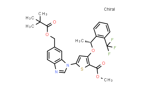 CAS No. 929095-38-5, (R)-methyl 5-(6-(pivaloyloxymethyl)-1H-benzo[d]imidazol-1-yl)-3-(1-(2-(trifluoromethyl)phenyl)ethoxy)thiophene-2-carboxylate