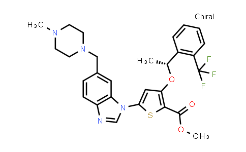 CAS No. 929095-51-2, (R)-methyl 5-(6-((4-methylpiperazin-1-yl)methyl)-1H-benzo[d]imidazol-1-yl)-3-(1-(2-(trifluoromethyl)phenyl)ethoxy)thiophene-2-carboxylate
