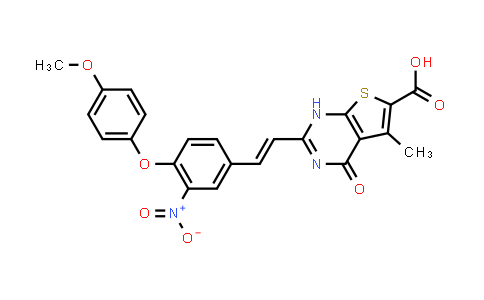 CAS No. 929998-90-3, 2-(4-(4-Methoxyphenoxy)-3-nitrostyryl)-5-methyl-4-oxo-1,4-dihydrothieno[2,3-d]pyrimidine-6-carboxylic acid