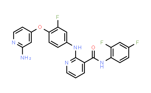 CAS No. 931105-01-0, 3-Pyridinecarboxamide, 2-[[4-[(2-amino-4-pyridinyl)oxy]-3-fluorophenyl]amino]-N-(2,4-difluorophenyl)-