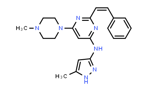CAS No. 934353-77-2, 4-Pyrimidinamine, 6-(4-methyl-1-piperazinyl)-N-(5-methyl-1H-pyrazol-3-yl)-2-[(1Z)-2-phenylethenyl]-