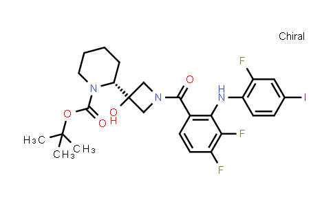 CAS No. 934665-56-2, (R)-tert-butyl 2-(1-(3,4-difluoro-2-((2-fluoro-4-iodophenyl)amino)benzoyl)-3-hydroxyazetidin-3-yl)piperidine-1-carboxylate