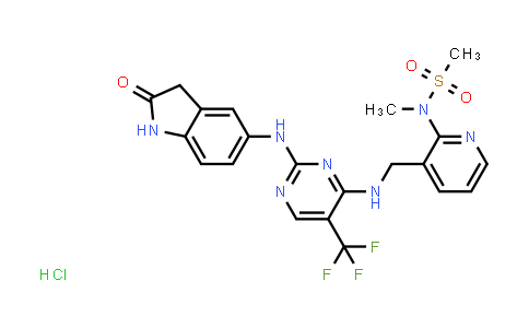 CAS No. 939791-41-0, Methanesulfonamide, N-[3-[[[2-[(2,3-dihydro-2-oxo-1H-indol-5-yl)amino]-5-(trifluoromethyl)-4-pyrimidinyl]amino]methyl]-2-pyridinyl]-N-methyl-, hydrochloride (1:1)