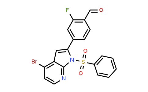 CAS No. 942921-54-2, Benzaldehyde, 4-[4-bromo-1-(phenylsulfonyl)-1H-pyrrolo[2,3-b]pyridin-2-yl]-2-fluoro-