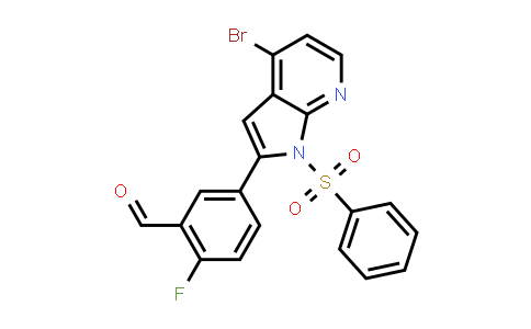 DY581653 | 942921-57-5 | Benzaldehyde, 5-[4-bromo-1-(phenylsulfonyl)-1H-pyrrolo[2,3-b]pyridin-2-yl]-2-fluoro-