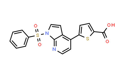 CAS No. 943321-66-2, 2-Thiophenecarboxylic acid, 5-[1-(phenylsulfonyl)-1H-pyrrolo[2,3-b]pyridin-4-yl]-