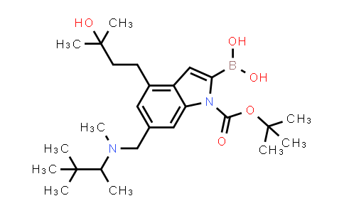 CAS No. 943637-14-7, 1H-Indole-1-carboxylic acid, 2-borono-4-(3-hydroxy-3-methylbutyl)-6-[[methyl(1,2,2-trimethylpropyl)amino]methyl]-, 1-(1,1-dimethylethyl) ester