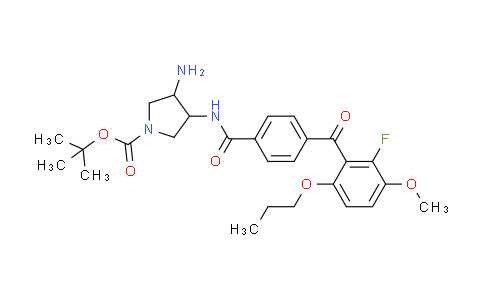 CAS No. 1643594-77-7, tert-butyl3-amino-4-(4-(2-fluoro-3-methoxy-6-propoxybenzoyl)benzamido)pyrrolidine-1-carboxylate