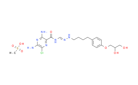 CAS No. 587879-54-7, 2-Pyrazinecarboxamide, 3,5-diamino-6-chloro-N-[[[4-[4-(2,3-dihydroxypropoxy)phenyl]butyl]amino]iminomethyl]-, methanesulfonate
