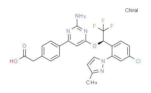 CAS No. 1956435-42-9, (R)-2-(4-(2-Amino-6-(1-(4-chloro-2-(3-methyl-1H-pyrazol-1-yl)phenyl)-2,2,2-trifluoroethoxy)pyrimidin-4-yl)phenyl)acetic acid