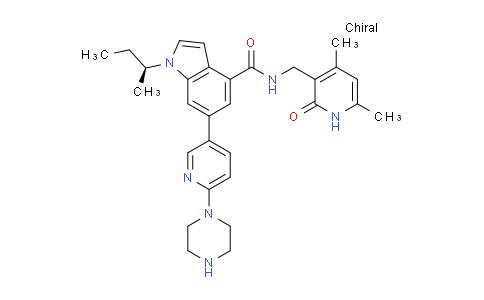 CAS No. 1419101-48-6, (S)-1-(sec-Butyl)-N-((4,6-dimethyl-2-oxo-1,2-dihydropyridin-3-yl)methyl)-6-(6-(piperazin-1-yl)pyridin-3-yl)-1H-indole-4-carboxamide