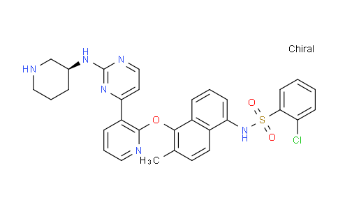 CAS No. 1630086-20-2, (S)-2-Chloro-N-(6-methyl-5-((3-(2-(piperidin-3-ylamino)pyrimidin-4-yl)pyridin-2-yl)oxy)naphthalen-1-yl)benzenesulfonamide