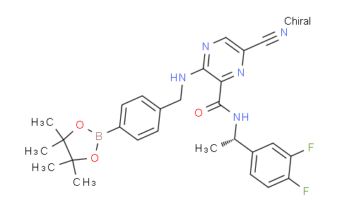 CAS No. 1289191-91-8, (S)-6-Cyano-N-(1-(3,4-difluorophenyl)ethyl)-3-((4-(4,4,5,5-tetramethyl-1,3,2-dioxaborolan-2-yl)benzyl)amino)pyrazine-2-carboxamide