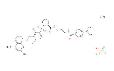 CAS No. 515880-69-0, (S)-N-(3-(4-Carbamimidoylbenzamido)propyl)-1-((2,4-dichloro-3-(((2,4-dimethylquinolin-8-yl)oxy)methyl)phenyl)sulfonyl)pyrrolidine-2-carboxamide methanesulfonate