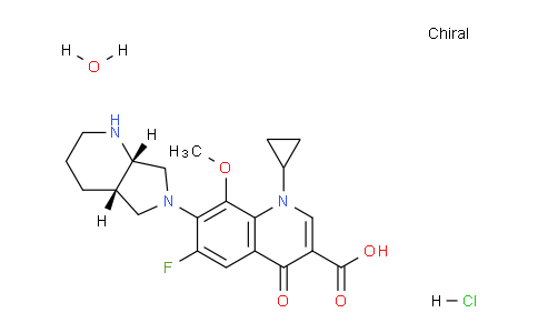 CAS No. 192927-63-2, 1-Cyclopropyl-6-fluoro-7-((4aS,7aS)-hexahydro-1H-pyrrolo[3,4-b]pyridin-6(2H)-yl)-8-methoxy-4-oxo-1,4-dihydroquinoline-3-carboxylic acid hydrochloride hydrate
