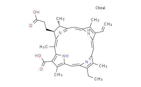 CAS No. 550-52-7, 21H,23H-Porphine-7-propanoic acid,3-carboxy-13-ethenyl-18-ethyl-7,8-dihydro-2,5,8,12,17-pentamethyl-,(7s,8s)-