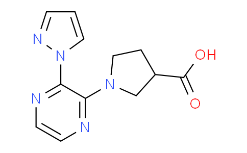 CAS No. 1708268-73-8, 1-(3-(1H-Pyrazol-1-yl)pyrazin-2-yl)pyrrolidine-3-carboxylic acid