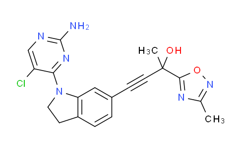 CAS No. 1202761-77-0, 4-(1-(2-Amino-5-chloropyrimidin-4-yl)indolin-6-yl)-2-(3-methyl-1,2,4-oxadiazol-5-yl)but-3-yn-2-ol