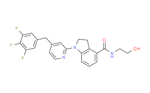 CAS No. 1956366-29-2, N-(2-Hydroxyethyl)-1-(4-(3,4,5-trifluorobenzyl)pyridin-2-yl)indoline-4-carboxamide