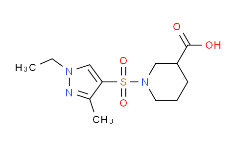 CAS No. 1005611-34-6, 1-((1-Ethyl-3-methyl-1H-pyrazol-4-yl)sulfonyl)piperidine-3-carboxylic acid