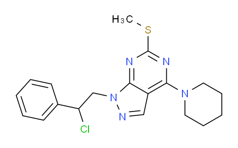CAS No. 679805-32-4, 1-(2-Chloro-2-phenylethyl)-6-(methylthio)-4-(piperidin-1-yl)-1H-pyrazolo[3,4-d]pyrimidine