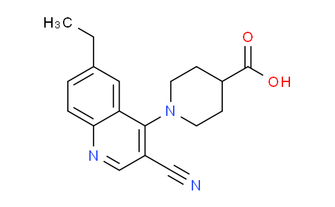 CAS No. 1351804-93-7, 1-(3-Cyano-6-ethylquinolin-4-yl)piperidine-4-carboxylic acid