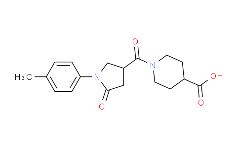 CAS No. 1010929-78-8, 1-(5-Oxo-1-(p-tolyl)pyrrolidine-3-carbonyl)piperidine-4-carboxylic acid